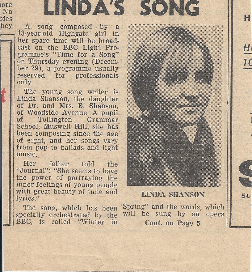 Vintage newspaper cutting: Linda's Song, BBC Light Programme feature